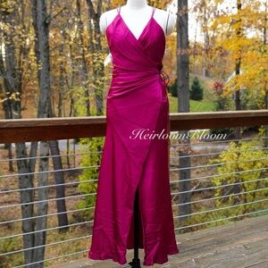 NWT Fame And Partners Pink Red Wrap Prom Maxi Dress